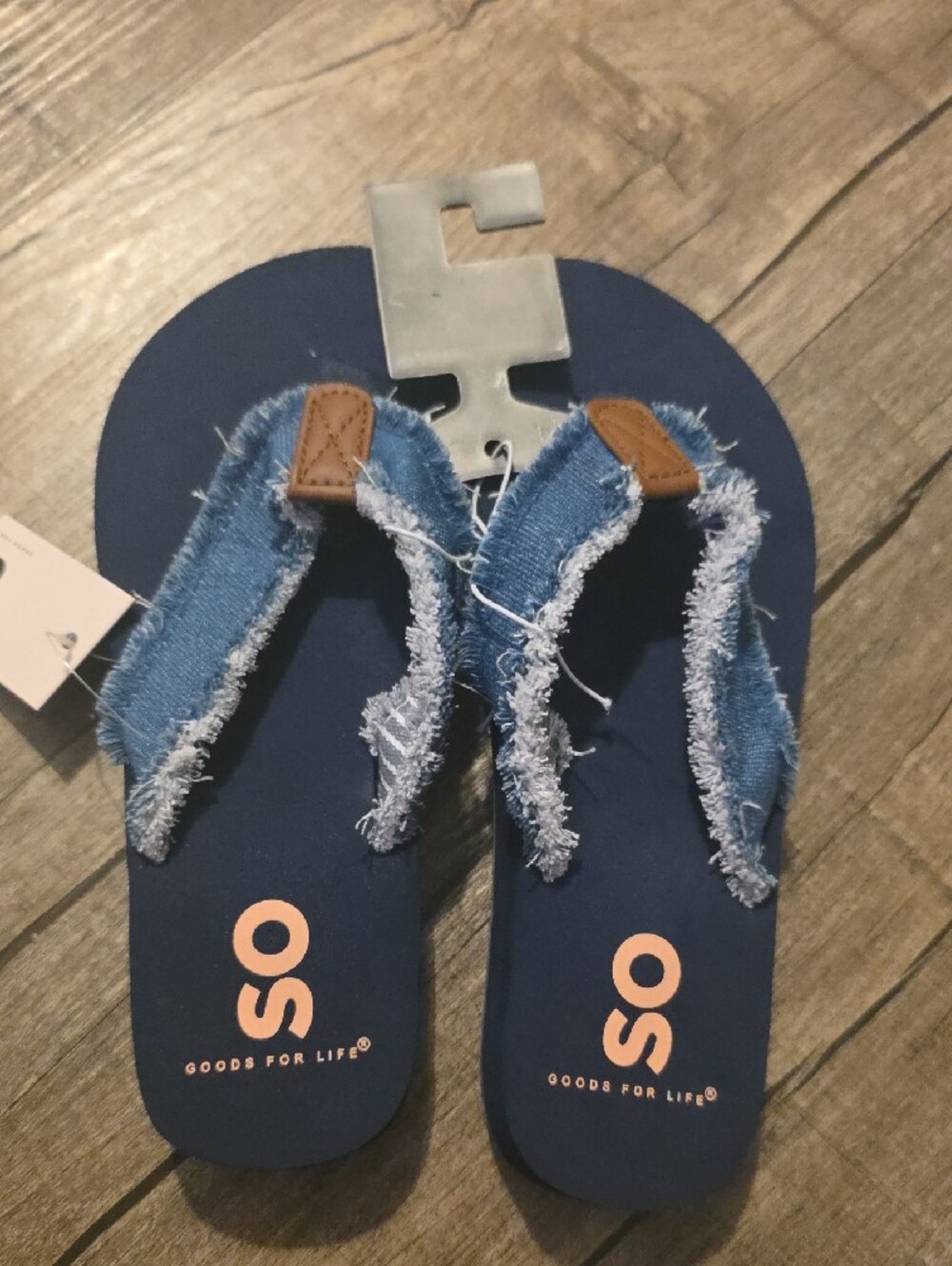 SO Navy Blue Flip Flops with Distressed Denim Straps - Picture 3 of 7